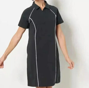 Sport Savvy French Terry Polo Collar Half-Zip Raglan Sleeve Dress Black